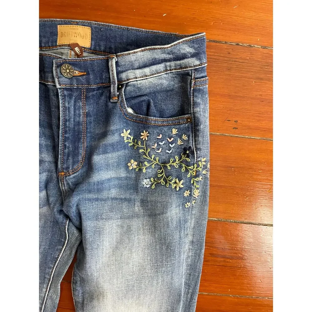 Driftwood Kelly Classic Fit Embroidered Floral Bootcut Jeans Womens 27 - Picture 2 of 14